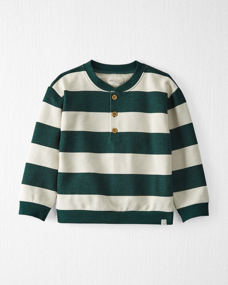 Toddler Organic Cotton Fleece Henley in Stripes, image 1 of 4 slides