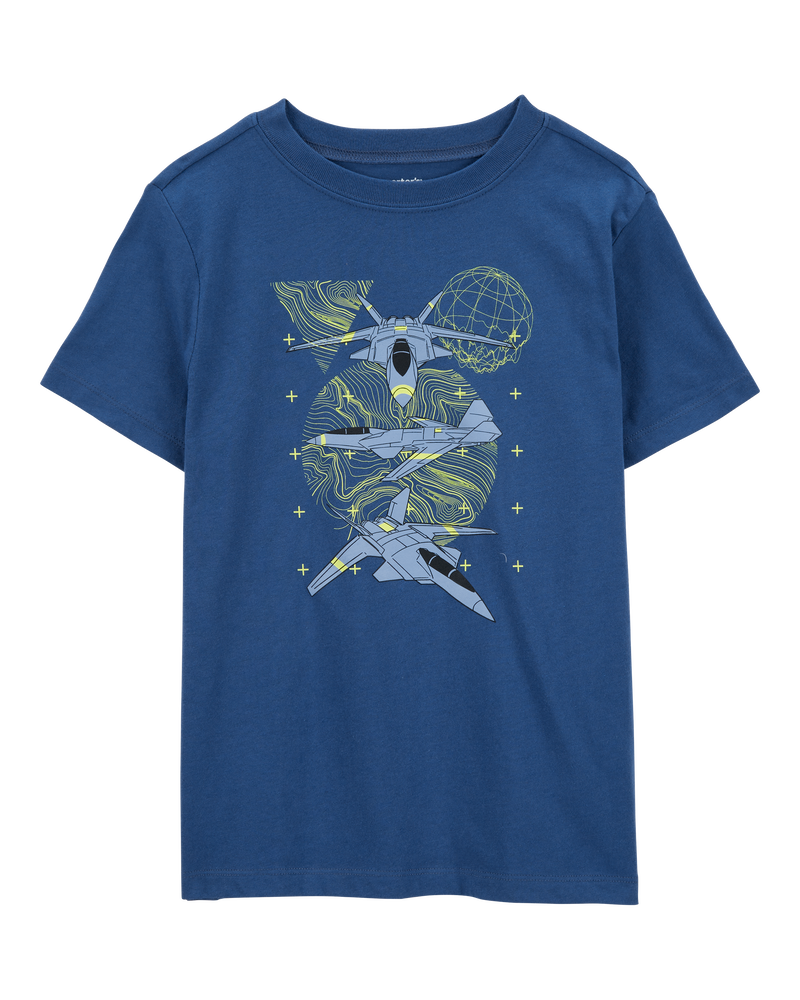 Kid Fighter Plane Short-Sleeve Graphic Tee - Blue, image 1 of 3 slides