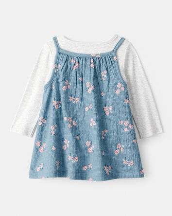 Baby Girl 2-Piece Floral Long-Sleeve Dress Set - Blue, 