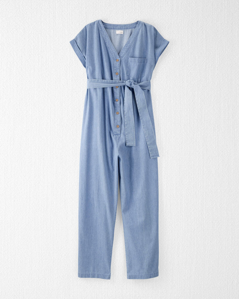 Adult Womens Maternity Chambray Jumpsuit, image 4 of 6 slides