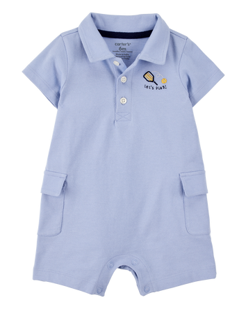 Baby Pickleball Cotton Romper - Blue, 