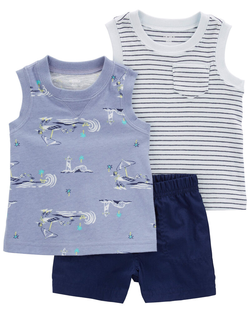 Baby 3-Piece Ocean Print Little Short Set, image 1 of 4 slides