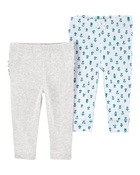 Baby 2-Pack Floral Pull-On Pants - Grey/Blue, image 6 of 10 slides