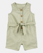 Baby Girl Sleeveless Canvas Romper - Olive, image 1 of 3 slides