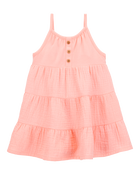 Baby Textured Gauze Button-Front Dress - Pink, image 1 of 3 slides