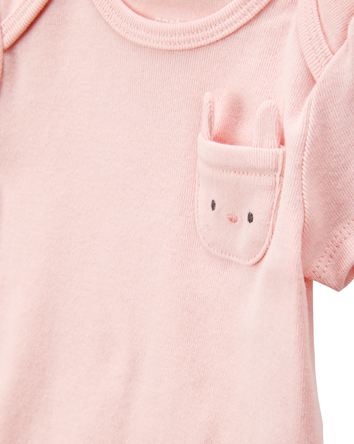 Baby Girl 5-Pack Floral Bunny Short-Sleeve Cotton Bodysuits - Pink, 