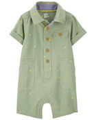 Baby Lemon Print Button-Front Romper, image 1 of 3 slides