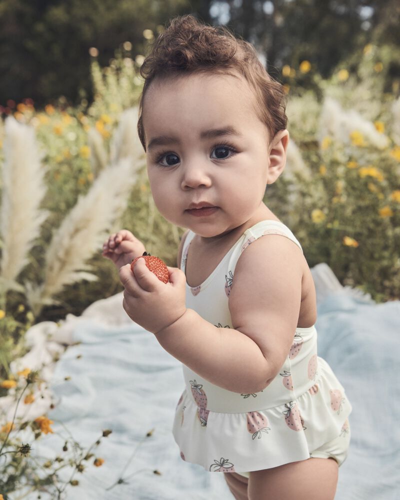 Baby Girl Recycled Strawberry-Print Swimsuit, image 5 of 5 slides