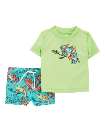 Baby Boy 2-Piece Iguana Rashguard & Swim Trunks, 