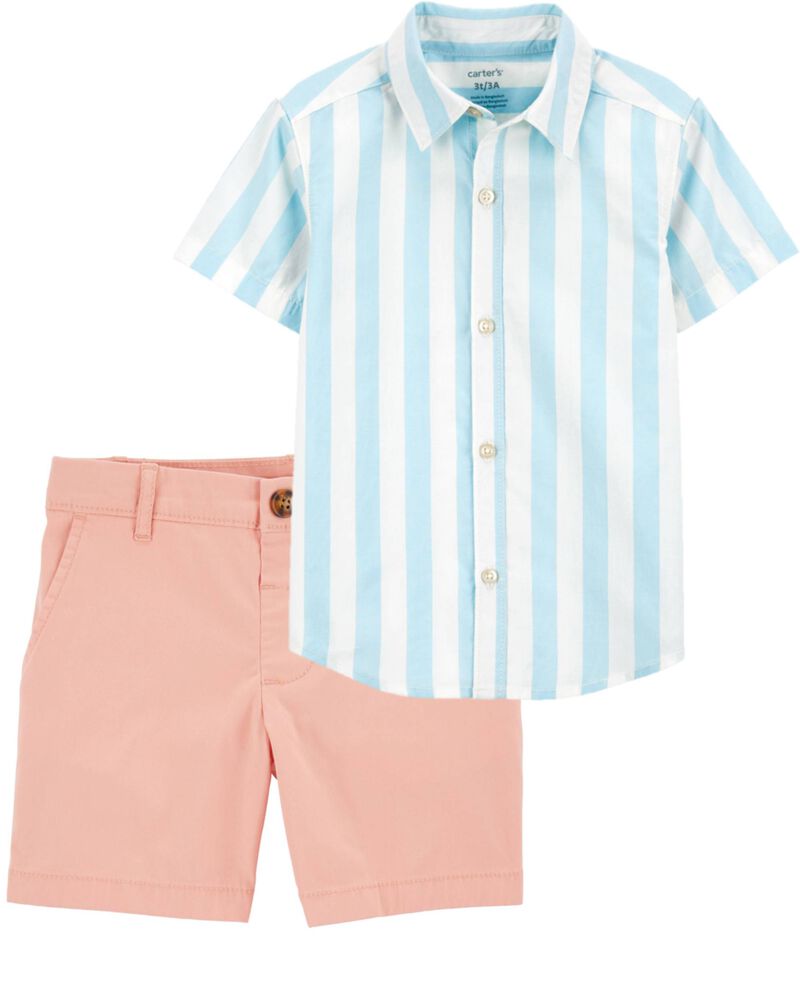 Baby 2-Piece Striped Button-Down Shirt & Stretch Chino Shorts Set, image 1 of 1 slides