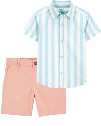 Baby 2-Piece Striped Button-Down Shirt & Stretch Chino Shorts Set, 