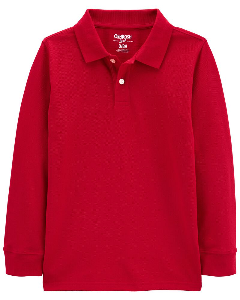 Kid Red Long-Sleeve Piqué Polo Shirt, image 1 of 3 slides