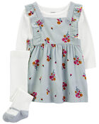 Baby 3-Piece Bodysuit & Floral Jumper Set, image 1 of 6 slides