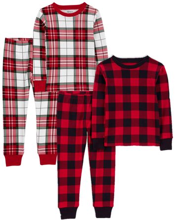 Toddler 4-Piece Christmas 100% Snug Fit Cotton Pajamas, 