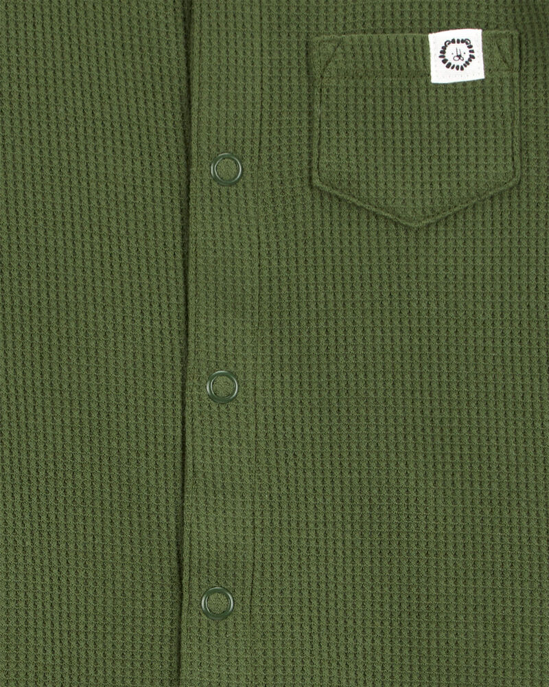 Baby Boy Waffle Knit Short-Sleeve Romper - Green, image 2 of 3 slides