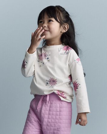 Toddler Girl Skiing Abstract Long-Sleeve Relaxed Graphic Top - Cream, 