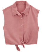 Kid Button-Up Tie-Front Gauze Top, image 1 of 3 slides
