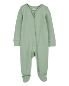 Baby Solid 2-Way Zip PurelySoft Sleep & Play Pajamas - Green, image 1 of 5 slides