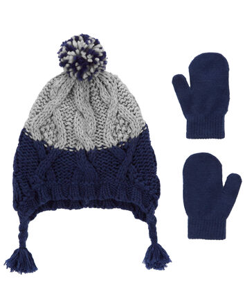 2-Pack Pom Hat & Mittens Set, 