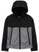 Grey/Black - Kid Colorblock Hooded Zip Jacket in Unstoppable French Terry