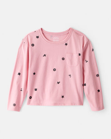 Girls Icon Print Long-Sleeve Top - Pink, 