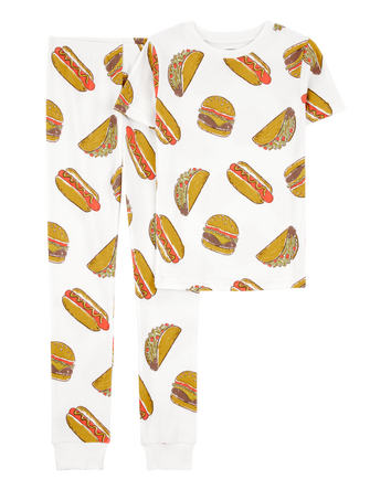 Boys 2-Piece Food Print 100% Snug Fit Cotton Pajamas - Ivory, 