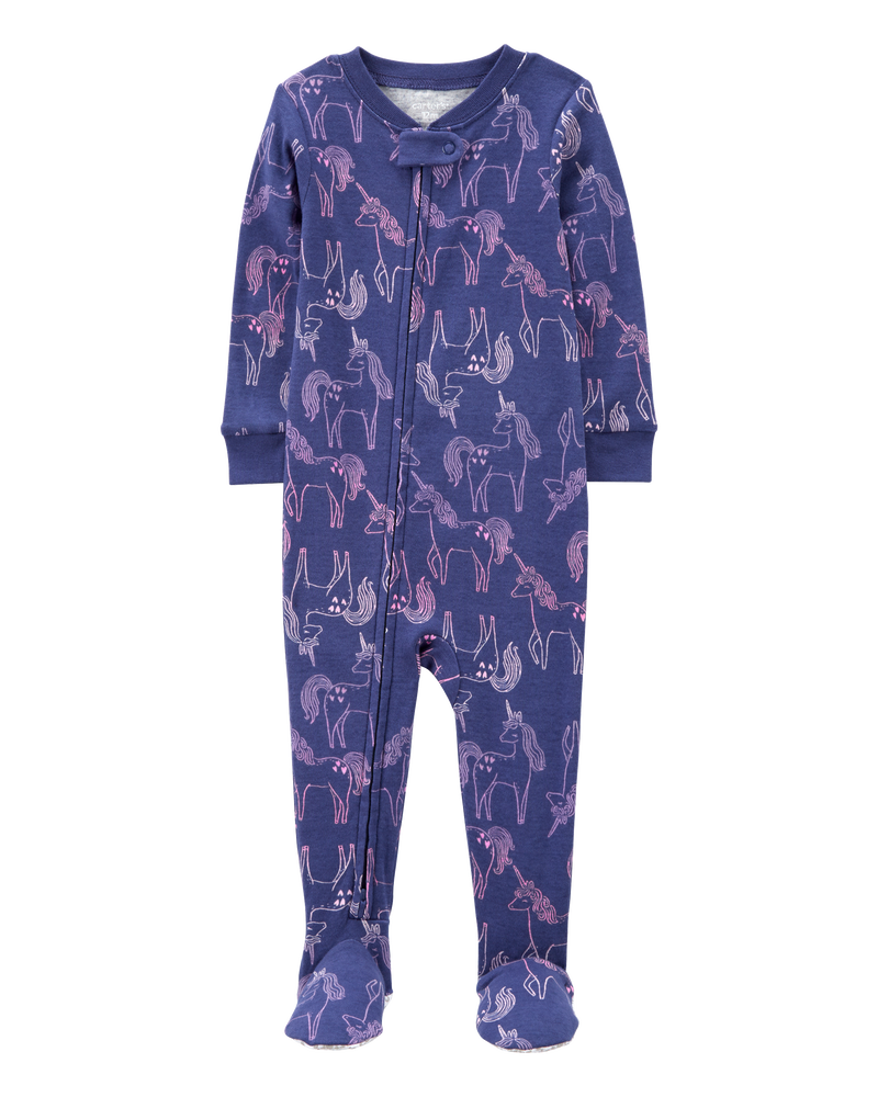 Toddler 1-Piece Unicorn 100% Snug Fit Cotton Footie Pajamas, image 1 of 4 slides