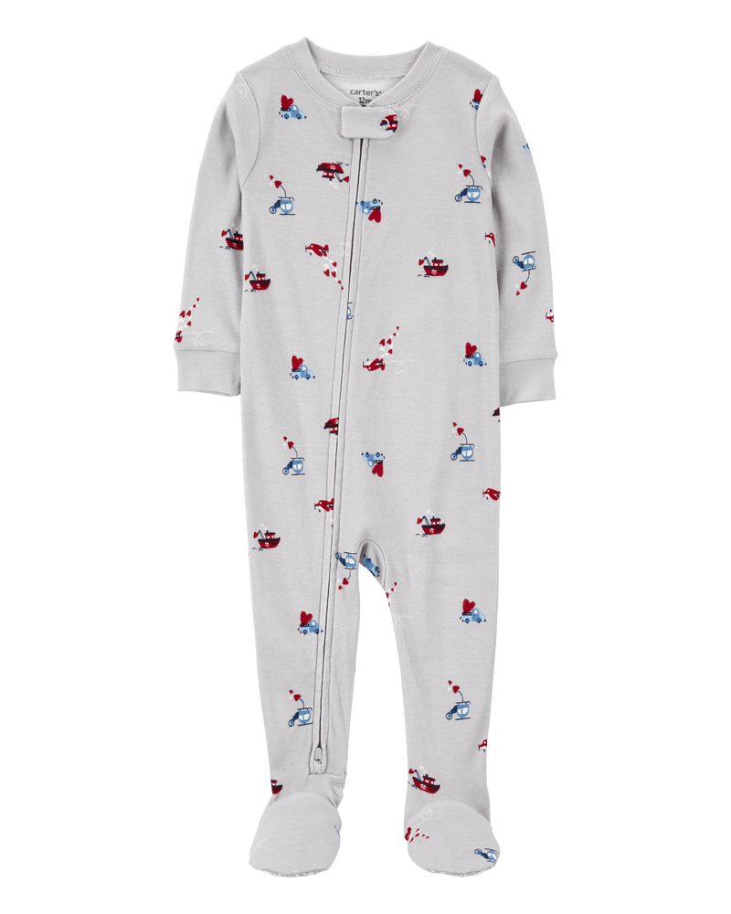 Baby Heart Print Valentine's Day Cotton 1-Piece Pajamas, image 1 of 3 slides