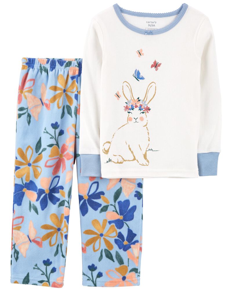 Toddler 2-Piece Bunny Cotton & Fleece Pajamas, image 1 of 3 slides