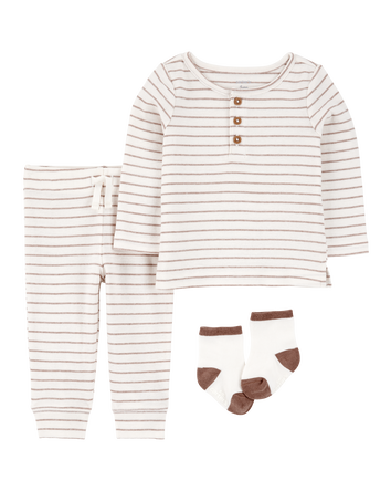 Baby 3-Piece Striped Tee & Pant Set - Ivory, 