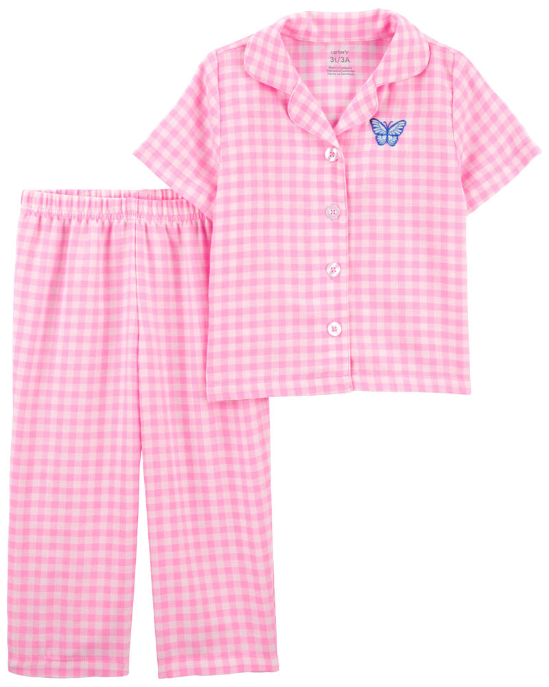 Toddler 2-Piece Plaid Coat Style Pajamas, image 1 of 3 slides