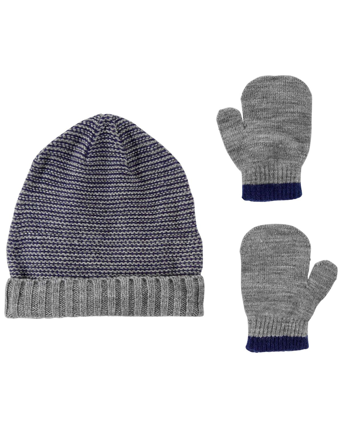 Navy/Grey Baby 2Pack Knit Cap & Mittens Set