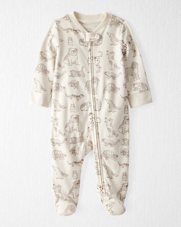 Baby Organic Cotton Animal-Print Sleep & Play Pajamas, 