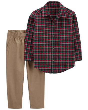 Baby 2-Piece Plaid Button-Front Top & Pant Set, 