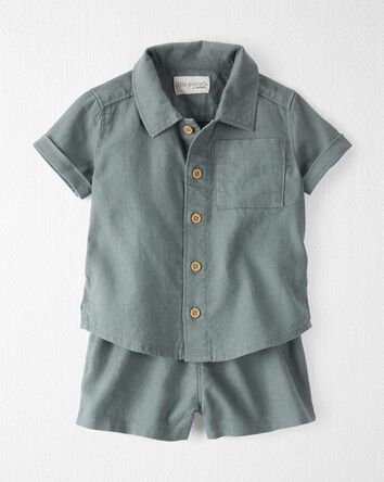 Baby 2-Piece Button-Front Shirt and Shorts Set Made With Linen, 