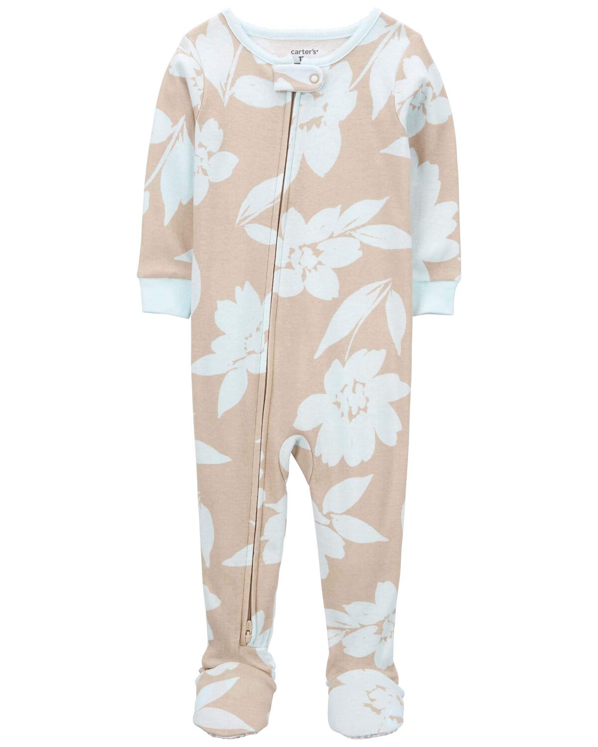 Blue/Khaki Baby 1-Piece Floral 100% Snug Fit Cotton Footie Pajamas ...