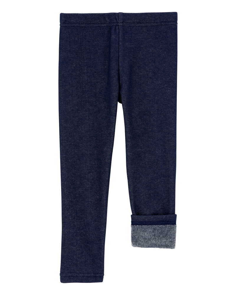 Baby Girl Faux Denim Cozy Fleece Leggings, image 3 of 5 slides
