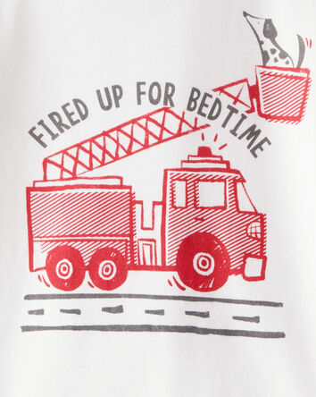 Toddler Boy Firetruck Print 100% Cotton Long-Sleeve 4-Piece Pajamas - Red/White, 