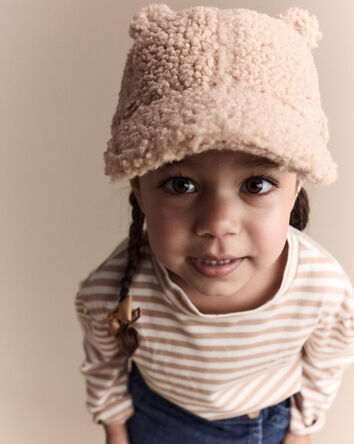 Toddler Bear Sherpa Baseball Hat - Tan, 