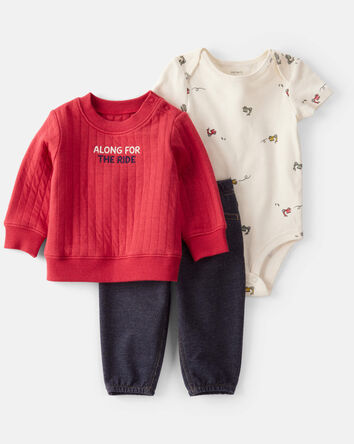 Baby 3-Piece "Along For The Ride" Little Cardigan Set, 