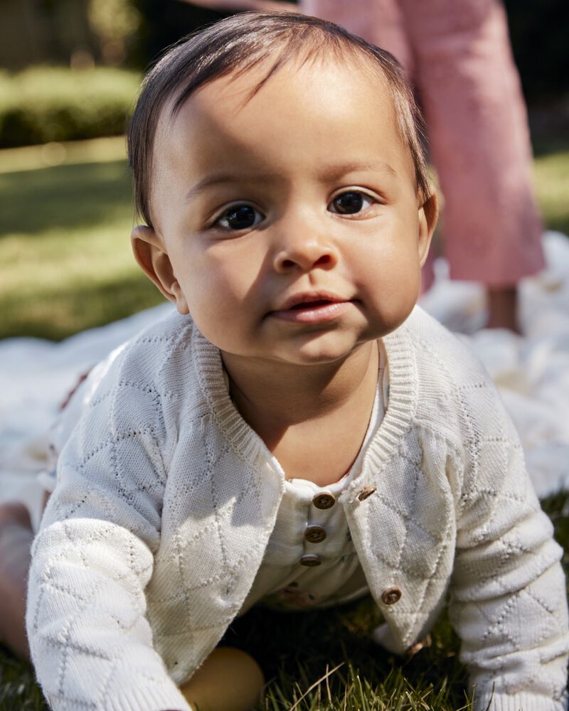 Baby Button-Up Cardigan - Ivory, image 3 of 4 slides