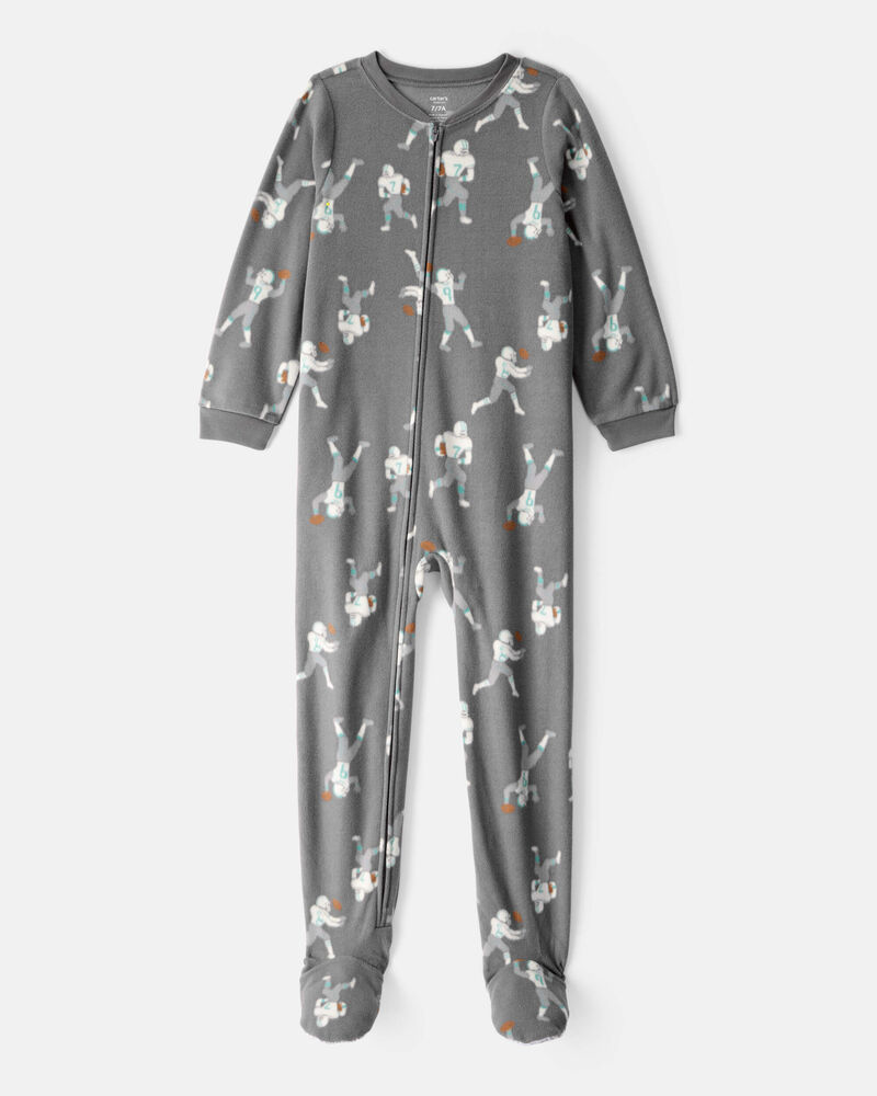 Boys Football Print Loose Fit Long-Sleeve Zip-Up 1-Piece Pajamas, image 1 of 3 slides