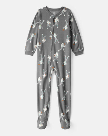 Boys Football Print Loose Fit Long-Sleeve Zip-Up 1-Piece Pajamas, 