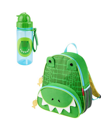 Little Kid 2-Piece Crocodile Backpack & Straw Bottle Set, 