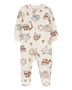 Baby Boy Construction 2-Way Zip Ribbed Sleep & Play Pajamas, image 1 of 3 slides