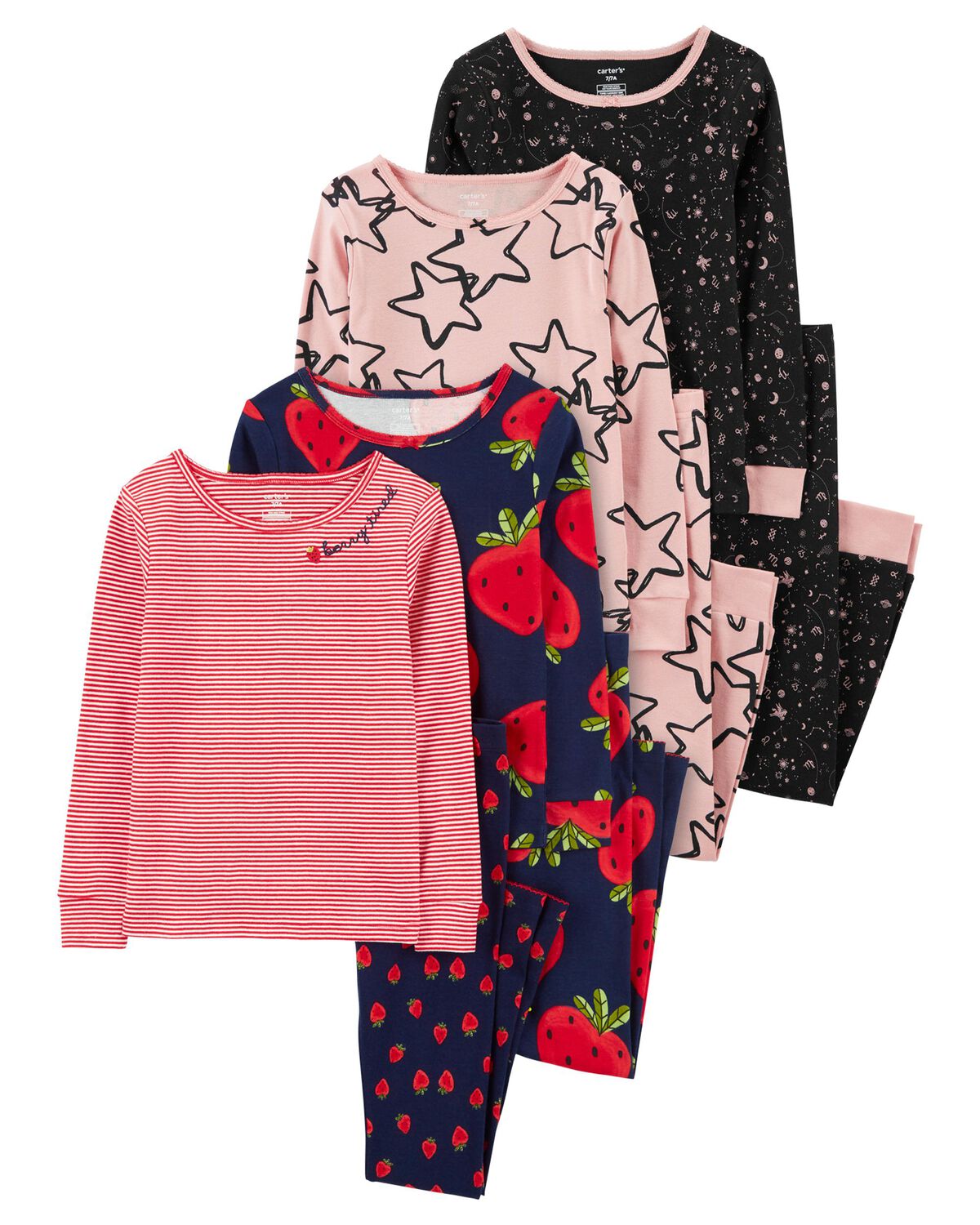 Multi Kid 8Piece 100 Snug Fit Cotton Pajamas