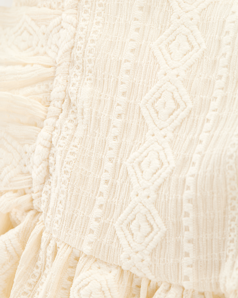 Baby Tiered Flutter-Sleeve Crochet Dress - Ivory, image 4 of 5 slides