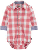 Red - Baby Plaid Button-Front Bodysuit