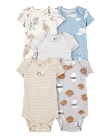 Baby Boy 5-Pack Kangaroo Cloud Short-Sleeve Bodysuits, 