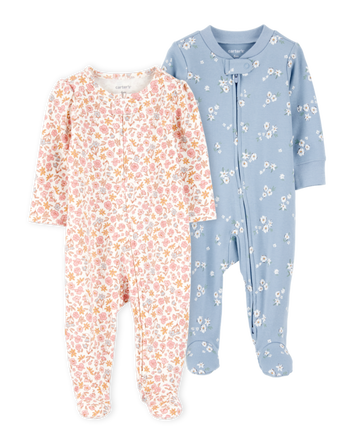 Baby 2-Pack  Floral 2-Way Zip Sleep & Play Pajamas - Pink/Blue, 